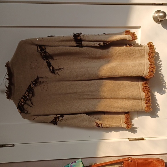 Safari Knit Faux Fur Animal Print Spots Stripes Sequins & Fringe Long Sweater - Picture 9 of 10